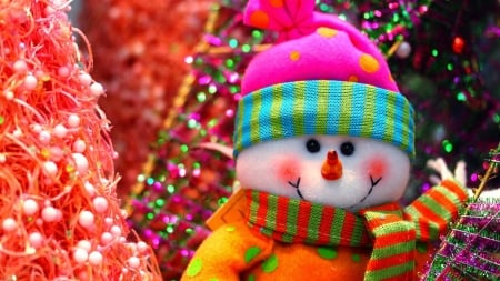 Special snowman - winter, bright, snow, colors, man