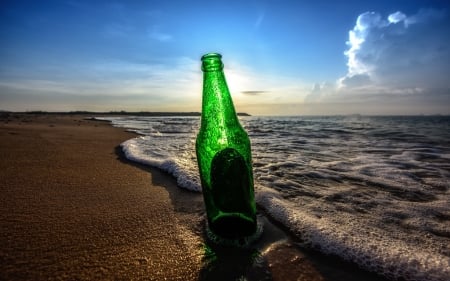 Beach Bottle - bottle, nature, beach, photography, waves