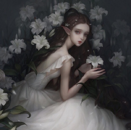 Lily - female, realistic, elegant, beautiful, hot, maiden, girl, beauty, flower, cg, fantasy, white, lady, gorgeous, hd, sexy