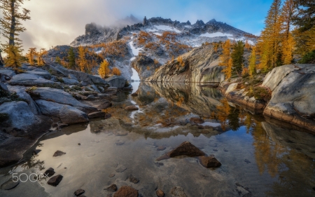 Autumn Lake Mountain - nature, autumn, lake, reflection, mountains, rocks