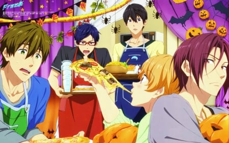 Free! Iwatobi Swim Club - Free, Cute, Pumpkins, Boys, Spiders, Rin Matsuoka, Kawaii, Anime, Makoto Tachibana, Glasses, Nagisa Hazuki, Rei Ryugazaki, Haruka Nanase, Free Iwatobi Swim Club, Bats, Halloween, Megane, Decorations, Male