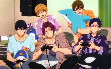 Free! - Whale, Cute, Nagsia Hazuki, Rin Matsuoka, Kawaii, Anime, Pajamas, Makoto Tachibana, Glasses, Dolphin, Rei Ryugazaki, Free iwatobi swim club, Penguin, Haruka Nanase, Anime boys, Butterfly, Chou, Male