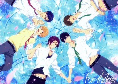 For the Team - Anime boys, Cherry Blossom, Rin Matsuoka, Anime, Love Free, Makoto Tachibana, Water, Nagisa Hazuki, Rei Ryugazaki, Free iwatobi swim club, Male, Sakura, Haruka Nanase