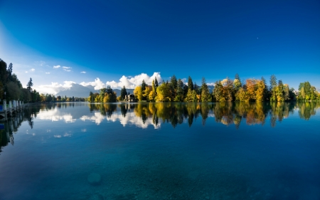 Aare River ,Switzerland - nature, autumn, trees, reflection, river, clouds, water