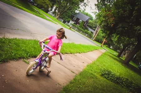 little girl - people, hair, belle, sightly, white, face, childhood, fair, grass, little, bonny, adorable, wallpaper, child, beautiful, pink, sweet, nice, beauty, sky, street, photography, pretty, baby, green, tree, house, cute, kid, girl, dainty, bicycle, lovely, pure, comely, play, desktopnexus, blonde