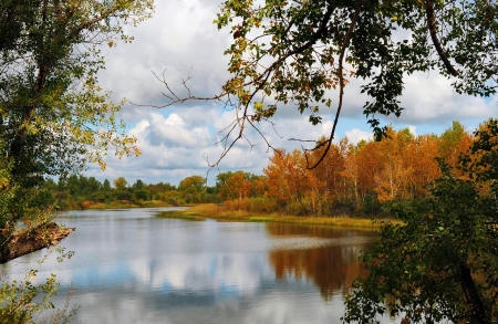 Autumn Landscape - Trees, Autumn, Nature, Clouds, Lake, Sky