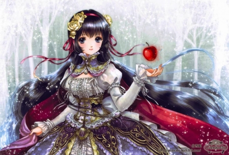 Red Apple - nice, beauty, female, anime girl, elegant, gorgeous, pretty, anime, cute, apple, maiden, girl, adorable, long hair, loli, lovely, fruit, hd, kawaii, beautiful, sweet, lolita, dress