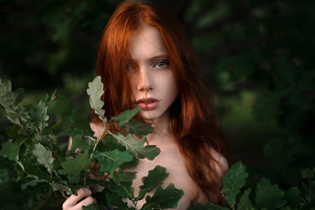 Unknown Model - woman, lady, trees, red head, model, babe