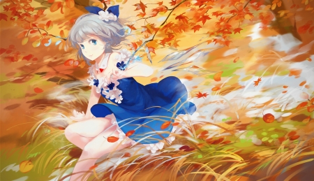 Kirisame Marisa - autumn, girl, jq, touhou, blue, anime, orange, kirisame marisa, manga