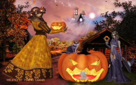 Halloween pose arts - traditionally, mystical art picture, horror pictures, halloween decorations, golden halloween