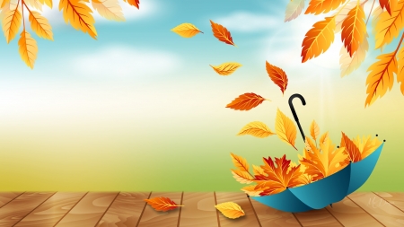 Catching Fall Leaves - autumn, fall, falling, umbrella, leaves, wind, firefox persona theme