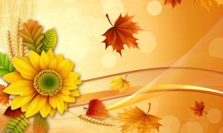 Autumn - abstract, sunflower, autumn, vector, leaf