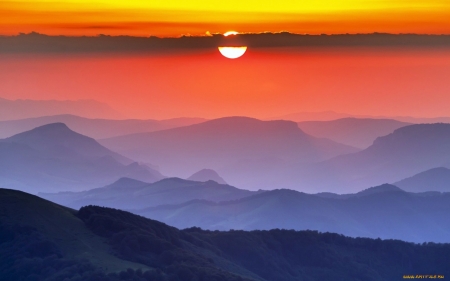 Sunset in the Mountains - mountains, sky, sunset, evening