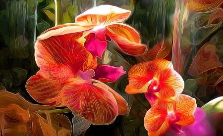 Orchids fantasy - orchids, art, pretty, beautiful, colorful, flowers, fantasy, lvoely