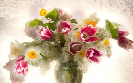 FLOWERS - vase, leaves, stems, petals