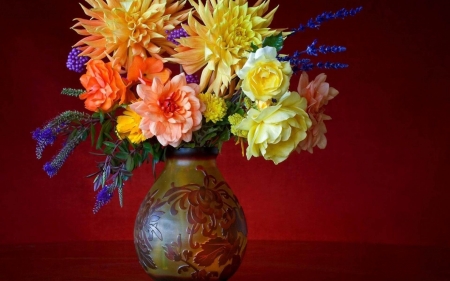 FLOWERS - flowers, vase, petals, colors