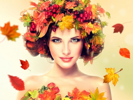 â¤ - beauty, model, maple leaves, makeup, autumn