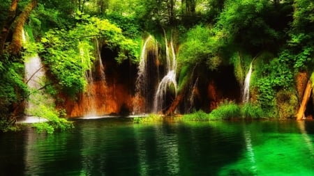 WATERFALL - NATURE, COLORS, LEAVES, WATER