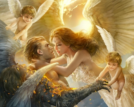 Everlasting Love - woman, art, man, angels, fantasy