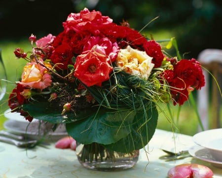 Beautiful Flowers - table, flowers, container, bloom