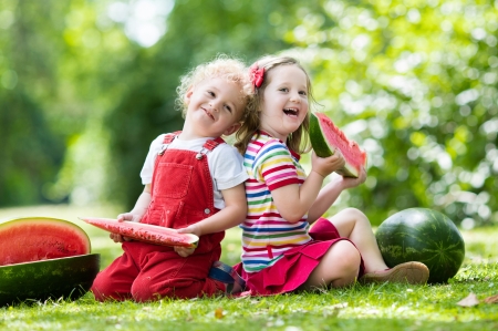 Sweet summer - summer, girl, children, copil, boy, watermelon, red, green, couple