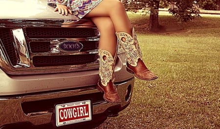 Boots & Trucks.. - style, girls, western, women, models, ranch, outdoors, brunettes, cowgirl, fun, female, trucks, boots, fashion