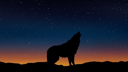 Howl - nature, night, wolf, sky