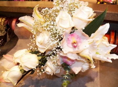 Lovely Bouquet - white, nature, roses, bouquet, flowers