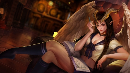 Succubus - game, girl, angel, heroes of newerth, succubus, feahter, fantasy, wings, demon