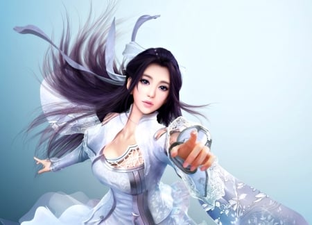 Fantasy girl - girl, luminos, ruoxin zhang, blue, hand, asian, fantasy