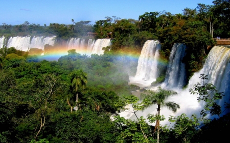 rainbow over the falls - fun, nature, rainbow, cool, river, waterfall