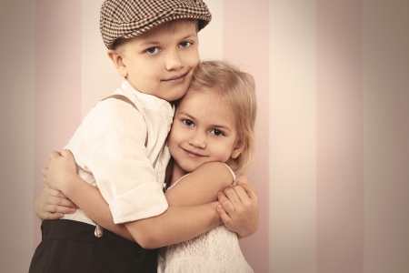 Hug - hug, couple, hat, girl, valentine, copil, children, pink, boy, cute, little