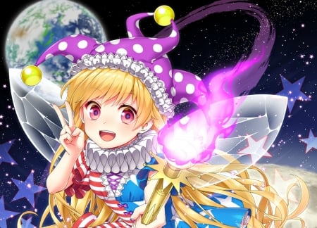 Clownpiece - hat, moon, Clownpiece, anime, girl, pink, manga, Touhou, Kuronohana