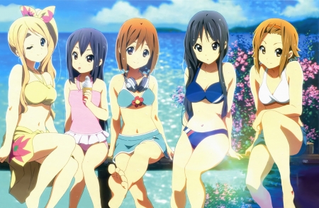 K-ON! - Ocean, Cute, Female, K-ON, Ritsu Tainaka, Pretty, Tsumugi Kotobuki, Anime Girls, Kawaii, Anime, Swimsuits, Yui Hirasawa, Mio Akiyama