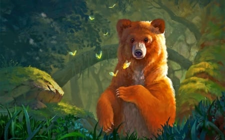 Last Summer Fun - bear, animal, summer, butterflies, forest