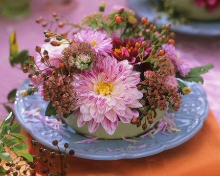 Beautiful Flowers - bloom, flowers, plate, bowl