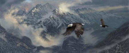 MASTERS OF THEIR REALM - animals, eagles, wings, mountains, birds