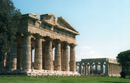 Paestum - ancient, landscape, ruins, architecture, greek, temple, paestum, greek city