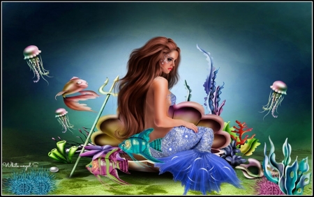 Mermaid - mermaids, fantasy, blue, ocean, fish