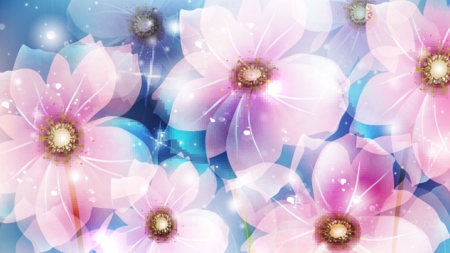 Awesome Pink on Blues - summer, shine, sparkle, glow, soft, flowers, floral, firefox persona theme