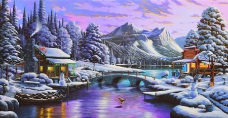 White Christmas - attractions in dreams, xmas and new year, winter, snowmen, christmas, cottages, nature, lakes, christmas tree, love four seasons, holidays, snow, white christmas, paintings