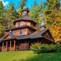 Wooden church in autumn