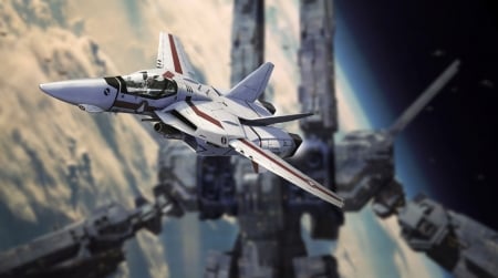 Rick and the SDF1 in space - veritech, macross, robotech, valkyrie