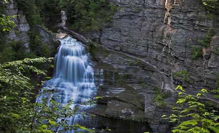 Up to the falls - mountains, rocks, scenery, landscape, waterfall, nature, stairs