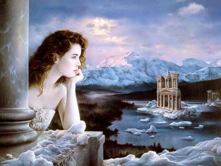 thought - woman, lady, landscape, beautiful