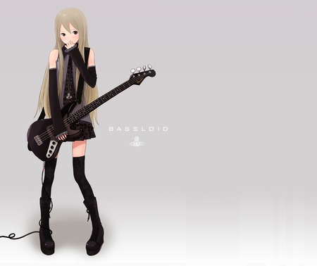 Bassloid - pretty, guitar, girl, shy, anime, cute, manga