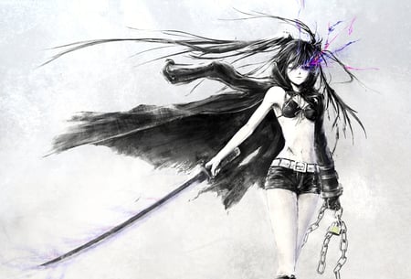 Black Rock Shooter - girl, chain, dark, anime, sword, cute, black, manga