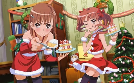 Have Some Cake !!!! - anime, girl, merry, suits, tree, girls, christmas, manga, cute