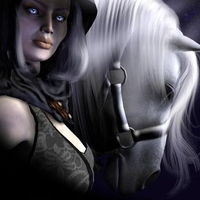 cool lady and white horse