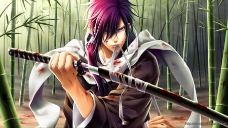 #Nothing - gun, cool, katana, long hair, bloody, anime boy